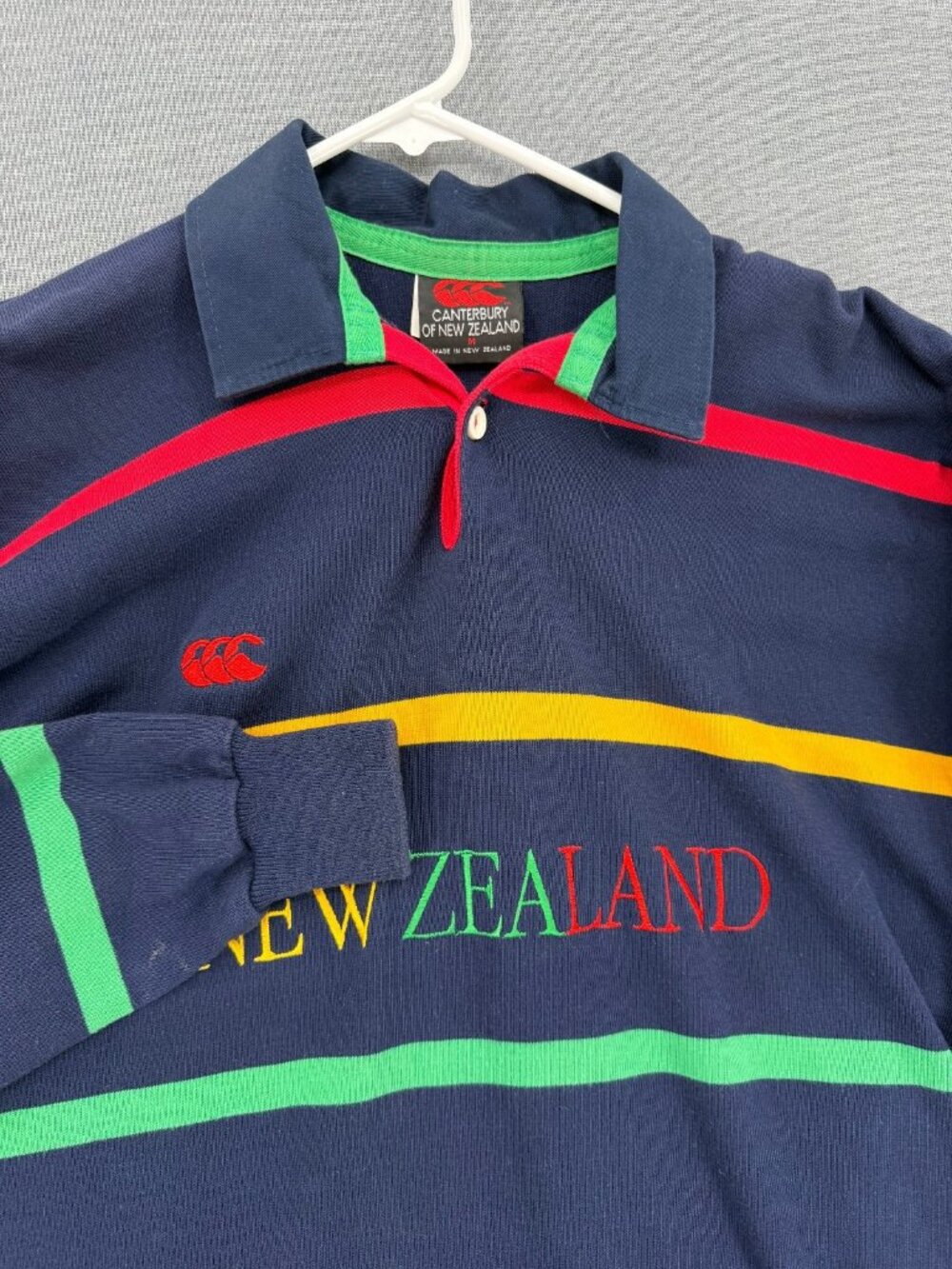Vtg Canterbury New Zealand Spellout Rugby Shirt Mens M Long Sleeve Y2K